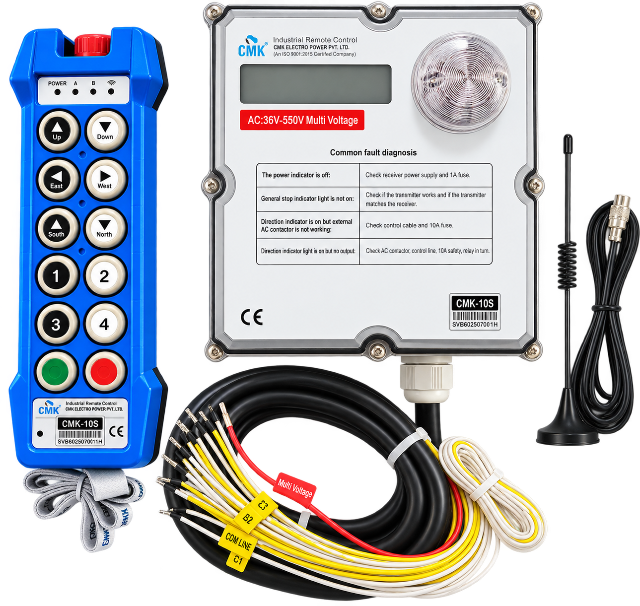 Wireless Radio Remote, 10 Single speed+1 off mushroom+1 on, IP-65, 100 Mtr, AC/DC